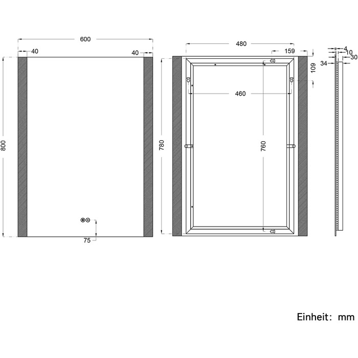 LED дзеркало для ванної кімнати Badspiegel 60x80 см з підсвічуванням, сенсором та протизапарюванням, IP44, 3 колірні температури, модель J