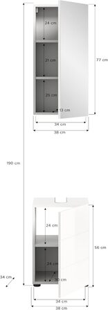 Тумба під умивальник білий глянцевий 38x56x34 см (Комплект 1трг. вкл. бел.), 2LA9703