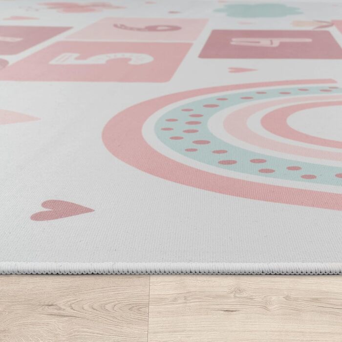 Дитяча кімната Дитячий килимок Нековзний ігровий килимок Сучасний серце, який можна прати в пральній машині Крем, Розмір 160 см Круглий