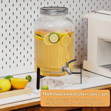 Скляний диспенсер для напоїв Evanda з нержавіючим сталевим краном, 4л, для приготування холодного чаю, лимонаду та соків