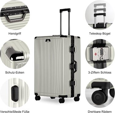 Набір валіз HOMELUX 3 шт. (M-L-XL) з ABS-пластику, сріблясті, з жорсткою обшивкою, з ручкою-телескопом, для подорожей