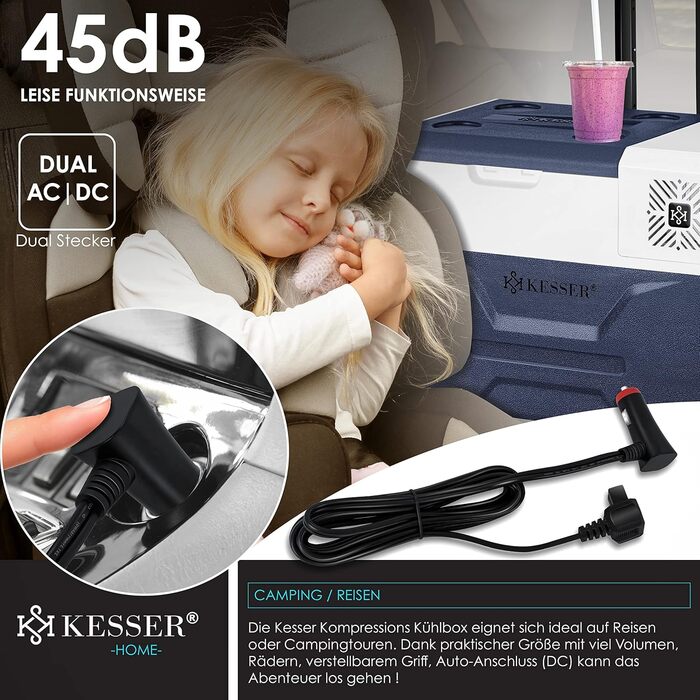 Електрична термохолодильник KESSER® Kompressor на 30 літрів, Navyblau з APP-керуванням, USB, 12/24V/230V, -20°C для авто, вантажівки, човна