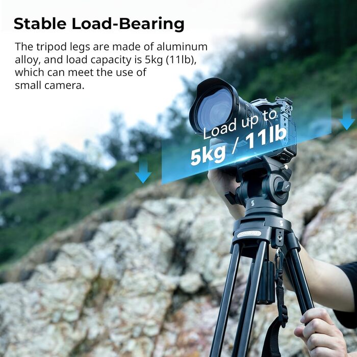 SMALLRIG 62'' відеоштатив з 360° флюїдною головою, легкий алюмінієвий штатив з швидкознімною пластиною та ручкою для DSLR та відеокамер, вантажопідйомність 5 кг, AD-50Lite