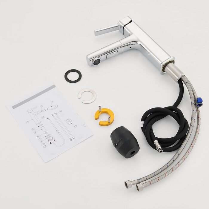 Змішувач для ванної кімнати з висувною лійкою, хром, однорідний, для холодної та гарячої води