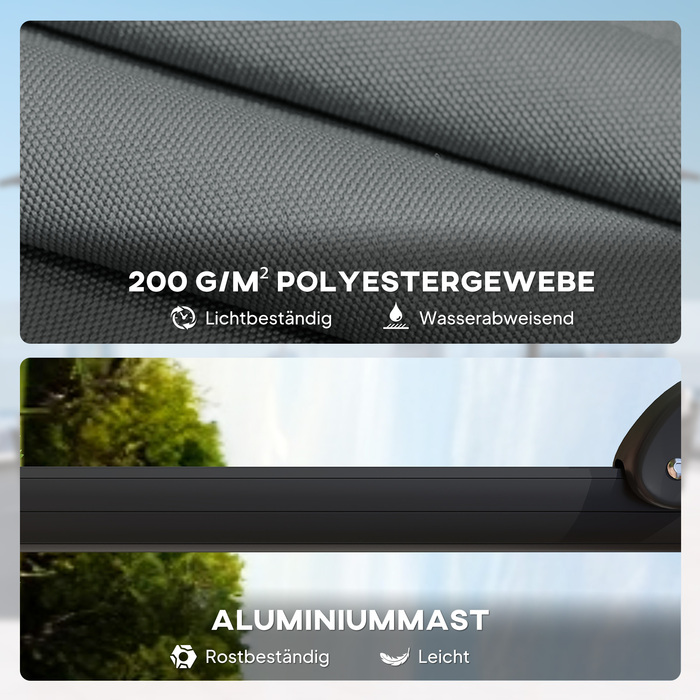 Сонячний парасоль з алюмінієвим каркасом Ø244 см з ручним механізмом, стійка, водовідштовхувальне покриття, поворот на 360°, темно-сірий