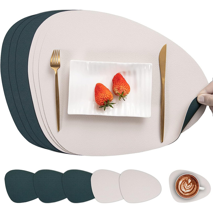 Набір скатертин Myir JUN з екошкіри (6 шт., бежево-зелений)