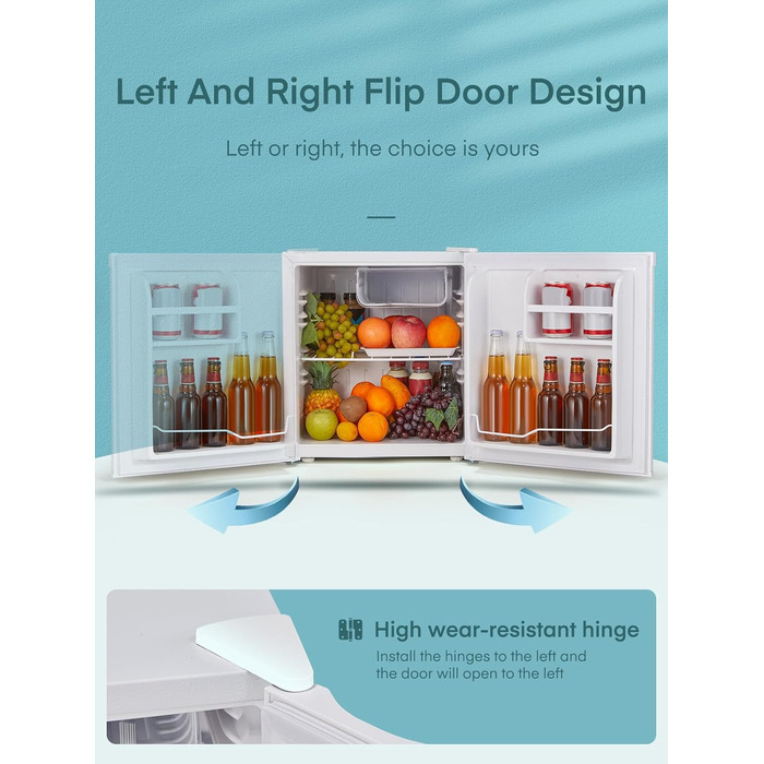 Міні-холодильник FOHERE 46L з відділенням для льоду | Компактний холодильник з регулюванням температури, енергозберігаючий, тихий | Ідеальний для офісу, кемпінгу та геймінгу | Змінний бік відкривання дверцят | Білий