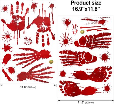 Наклейки на вікна HOWAF на Хелловін, 80 кривавих наклейок, прикраси вікон на Хелловін, криваві відбитки рук на дверях, наклейки на вікна для прикраси вікон на Хелловін (криваві 1)
