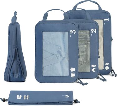 Набір компресійних органайзерів для валізи та рюкзака ECOHUB, 5 предметів, синій