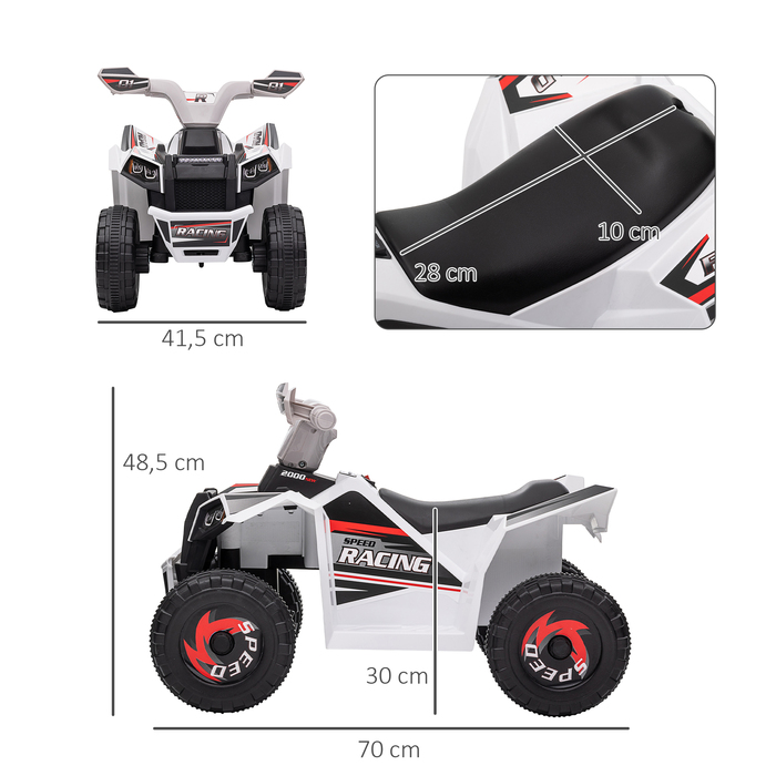 HOMCOM Electric Kids Quad Mini Electric Quad 6V з функцією вперед і назад для дітей 1,5-3 років 2,5 км/год білого кольору
