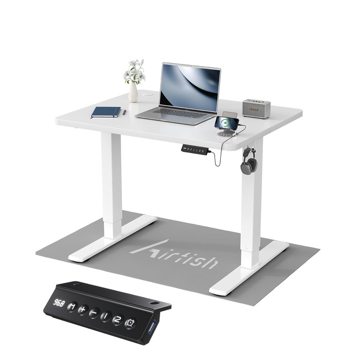 Дитячий електричний стіл Airfish, 80x60 см, регулювання висоти, пам'ять, для дому/офісу, білий