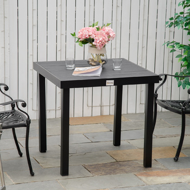 Outsunny Garden Table на 4 персони Компактний обідній стіл з простого у догляді алюмінію, пластику, чорного 80x80x74см для садових меблів
