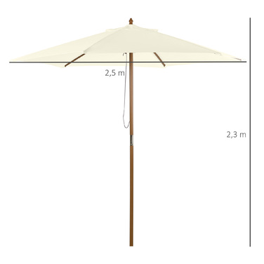 Садова парасолька Outsunny Parasol 2,5 м Ø 3-ступеневий захист від сонця з бамбука та поліестеру білого кольору для саду та патіо