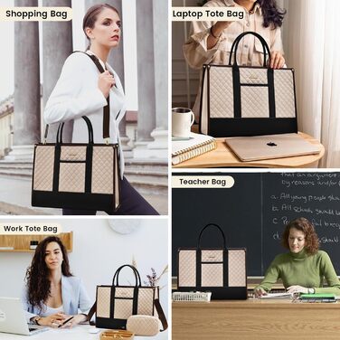 Сумка для ноутбука LOVEVOOK для жінок, водонепроникна, велика, шкіряна, для роботи, навчання, офісу, університету (15,6 дюймів, хакі+чорний)