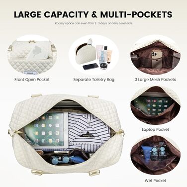 Спортивна сумка LOVEVOOK для жінок, велика дорожня сумка-мішок, дорожня сумка на вихідні, дорожня сумка з косметичкою, ручна сумка, сумка для взуття, клінічна сумка, сумка для пологового будинку, водонепроникна (L-2шт, Бежевий)