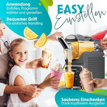 Машина для приготування сляш KESSER® - сляш-мейкер 2л - для сляш, коктейлів, фраппе, молочних коктейлів та замороженого соку - 25 хв та 6 програм - 3 стаканчика та книга рецептів в комплекті, антрацит