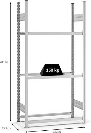 Регулятор для шин PROREGAL | Поличкова стійка | 200x100x40 см | 3 рівня | Макс. навантаження 150 кг | Оцинкована сталь | Стійка для шин у гараж