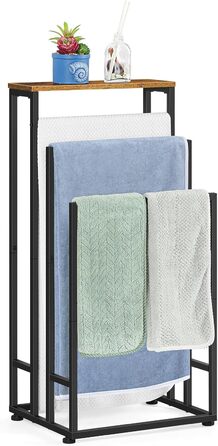 Підставка для рушників Smusei, настільна, 3-ярусна, з полицею з дерева, з нержавіючої сталі, для ванної кімнати та вітальні, 40x30x82 см, чорний (вінтажний коричневий)