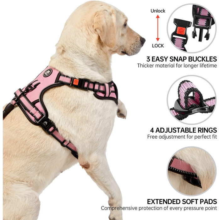 Шлейка для собак NESTROAD середнього розміру рожева, розмір M анти-перетягуюча шлейка для собак середнього розміру, окружність шиї 3343 см, окружність грудей 4364 см, ремінь безпеки для собак, шлейка для собак з м'якою підкладкою М, окружність шиї 33-43 с