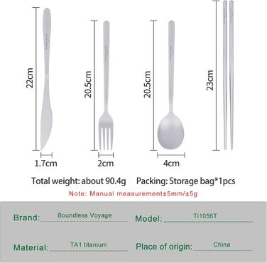 Набір столових приладів iBasingo Titan для кемпінгу: ложка, виделка, ніж, палочки для їжі. Металевий набір для відпочинку та подорожей Ti1056T