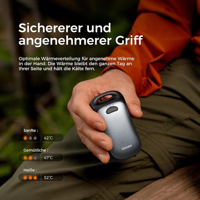 Електричні грілки для рук OCOOPA - 2 шт, водонепроникні IP45, ергономічні, 18 годин тепла, портативні, для активного відпочинку, гольфу, кемпінгу, міста (Шифер-сірий)