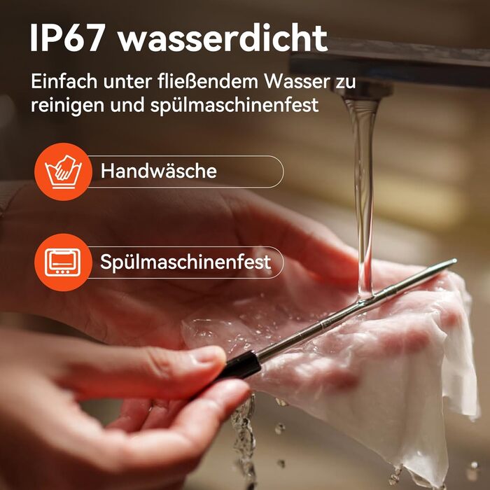 Бездротовий термометр для м'яса з Wi-Fi та Bluetooth, моніторинг через додаток, таймер та сповіщення, водонепроникний (IP67) та маслостійкий, для BBQ, духовки, гриля, кухні MMP1