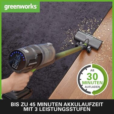 Акумуляторний пилосос Greenworks GD24SV, високе всмоктування, 45 хв, фільтр HEPA, насадка для шерсті домашніх тварин, 3 рівні, без акумулятора/зарядного пристрою, 3 роки гарантії, зелений, 5 насадок