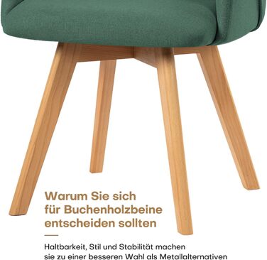 Обідні стільці Bekrvio 2 шт. з обертанням та підлокітниками – 360° стільці для обідньої кімнати, стільці до обіднього столу з тканини льон, дерев'яні ніжки з масиву бука, м'які жовті стільці для обідньої кімнати (2 шт., зелений льон)