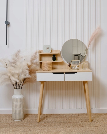 Туалетний столик Jumi, світлий дуб, з дзеркалом та 2 шухлядами, матовий, 80x122x40 см