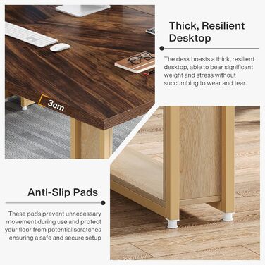 Tribesigns: Стол для офісу 160 см, дерев'яний, великий комп'ютерний стіл, коричневий, з металевим каркасом