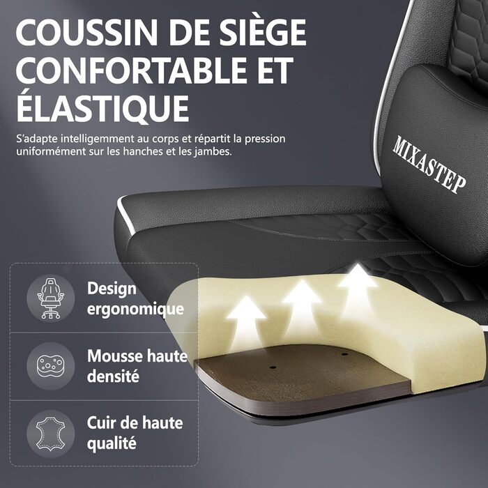 Ергономічне геймерське крісло з підніжкою, підголівником та підтримкою попереку. Регульоване геймерське крісло для дому та офісу. Біле.