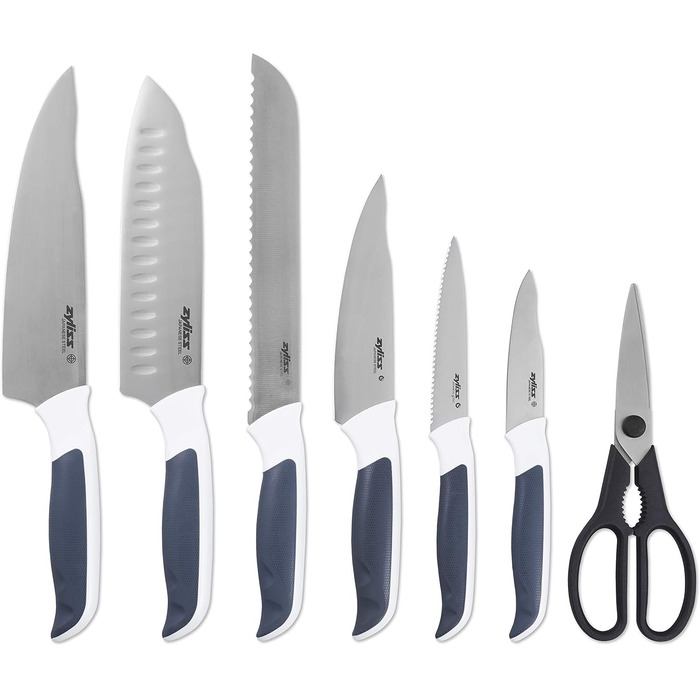 Набір ножів Zyliss Comfort 7 предметів з бруском, японська сталь, сіро-білий, гарантія 5 років