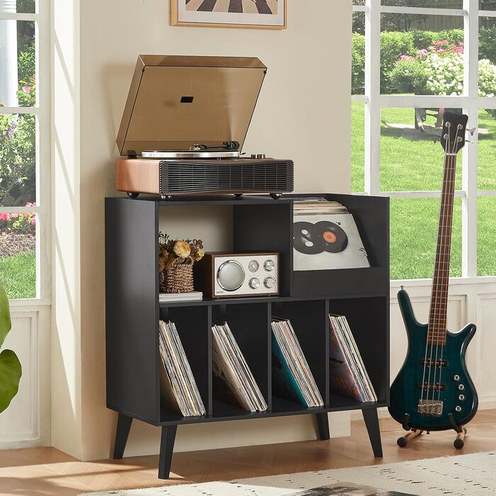 Підставка для платівок на 300 альбомів з полицею для зберігання, чорна