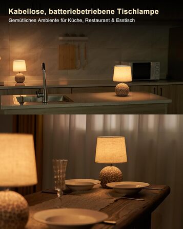 EGOBASIC LED-лампа настільна керамічна акумуляторна з пультом, бездротова, з таймером, регульована яскравість, 12 кольорів RGB, для вітальні, спальні, їдальні (вінтажний цоколь)