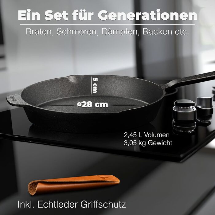 Сковорода з чавуну для індукційних плит, нешліфована, універсальна, 28 см - Сковорода з чавуну преміум-якість