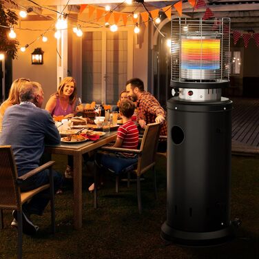 Газовий обігрівач для тераси TLSUNNY з захисною кришкою, на колесах, з піроелектричним запалом, чорний (Газовий балон не входить у комплект)