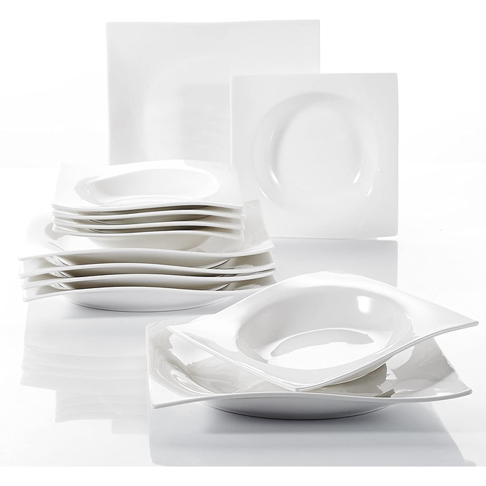 Набір порцелянового посуду vancasso Lolita, набір з 12 тарілок на 6 осіб, по 6 обідніх тарілок і тарілок для супу в кожній