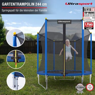 Батут Ultrasport Uni-Jump 460 см для дітей та дорослих (до 150 кг) з сіткою, захисним покриттям та комплектом для монтажу | Садовий батут