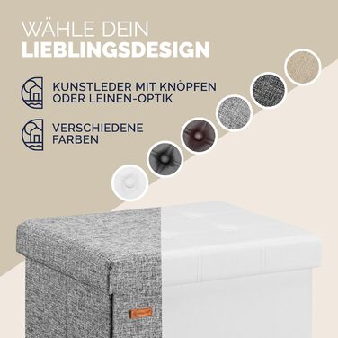 Пуф Casaria® з місцем для зберігання, білий, складний, з м'яким сидінням, 38x38 см. Підходить для спальні, вітальні, передпокою.