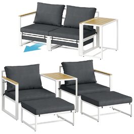 Садовий набір меблів STEELSØN Asteri 5 предметів: 2 крісла, 2 пуфи, стіл - білий, з подушками, для тераси та балкона, металевий каркас, стійкий до погодних умов