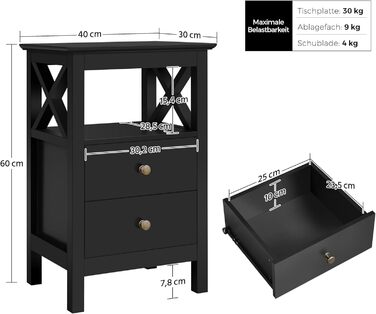 Приліжкова тумбочка Yaheetech з 2 ящиками, сучасний приліжковий комод, 40x30x60 см (чорний)