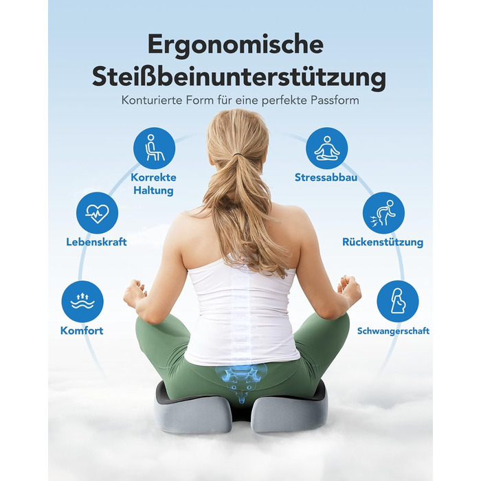 Подушка для офісного крісла HUANUO: велика подушка з піною Memory Foam. Зняття напруги з попереку та куприка. Підходить для офісних крісел, авто та інвалідних візків. Ідеально для тривалого сидіння. Нековзна поверхня.