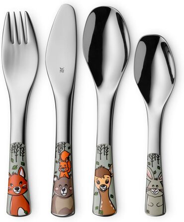 Набір дитячого столового прибору WMF Waldfreunde, нержавіюча сталь, 4 шт., для дітей від 3 років, Cromargan, придатний для миття в посудомийній машині