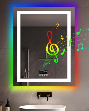 Дзеркало для ванної кімнати LED LUVODI 40x50 см з підсвічуванням, сенсорним вимикачем, 3 кольорами, протитуманне, RGB, Bluetooth, 90x70 см