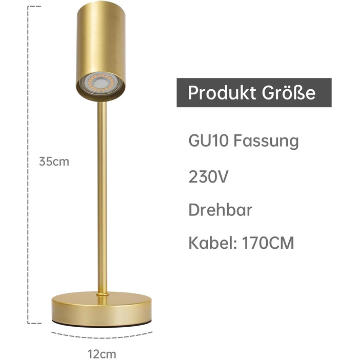 Настільна лампа 2ER Gold: регульована, для спальні, вітальні, офісу, з металу, з вимикачем