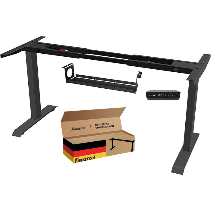 Електричний столовий стіл FANZWORK з 2 Bosch-двигунами, вантажопідйомність 100 кг, регулювання висоти, пам'ять, USB-C, кабель-менеджмент, чорний