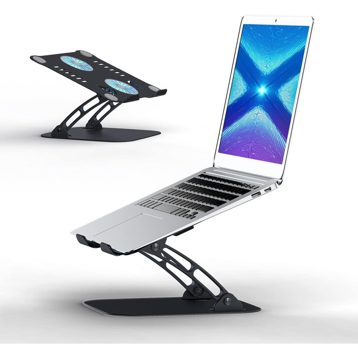 Регульована підставка для ноутбука з RGB вентилятором, складана з алюмінієвого сплаву, вентильована, ергономічна, сумісна з MacBook, 10-17'' (чорний)