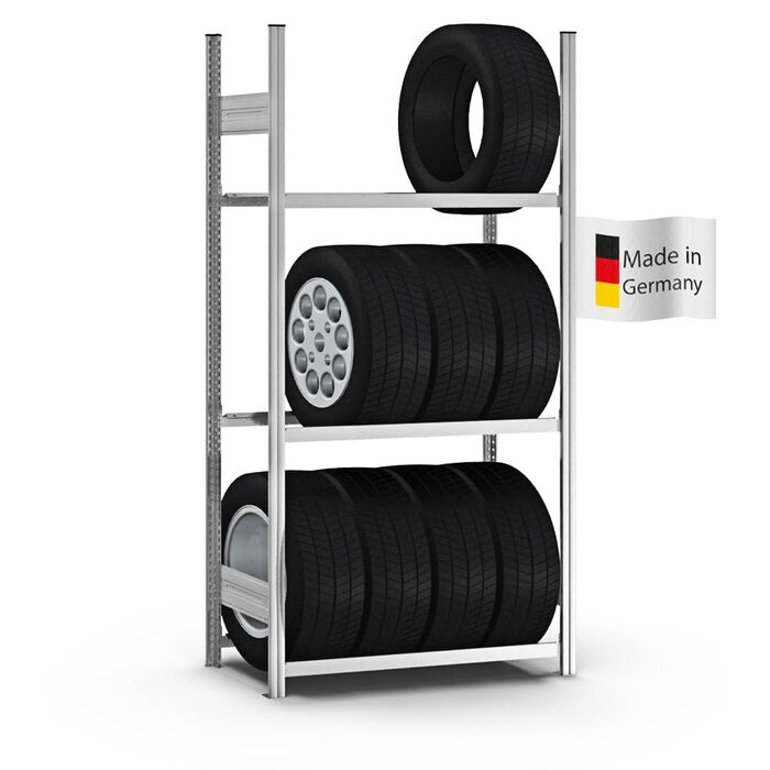 Регулятор для шин PROREGAL | Поличкова стійка | 200x100x40 см | 3 рівня | Макс. навантаження 150 кг | Оцинкована сталь | Стійка для шин у гараж