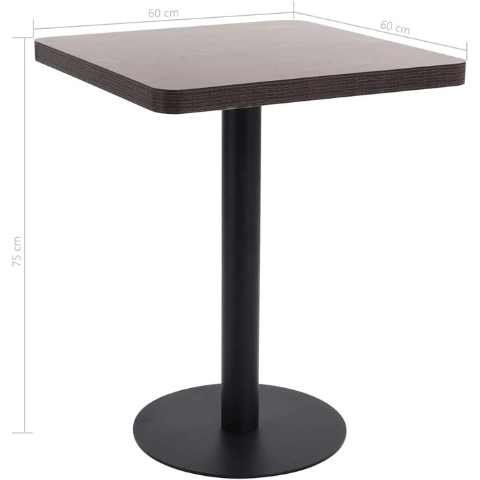 Барний стіл для 2 осіб VidaXL, 60x60 см, MDF, темно-коричневий та чорний