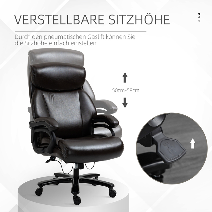 Крісло керівника Vinsetto Ergonomic з функцією гойдалки, шкіряне крісло коричневе, регулюється по висоті, вантажопідйомність до 180 кг
